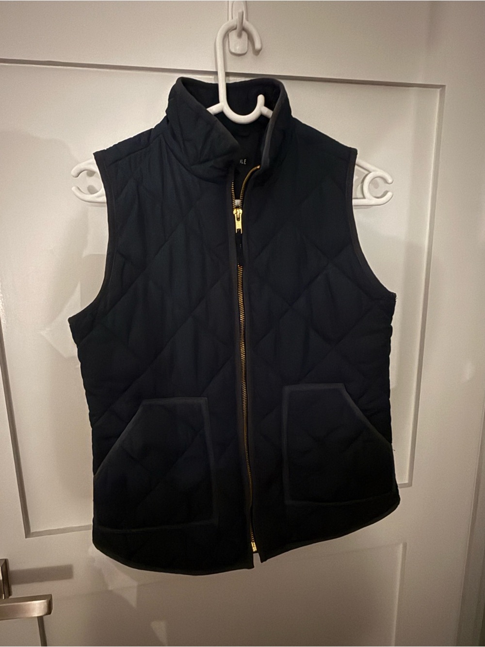 J. Crew Quilted Navy Vest with Gold Zipper